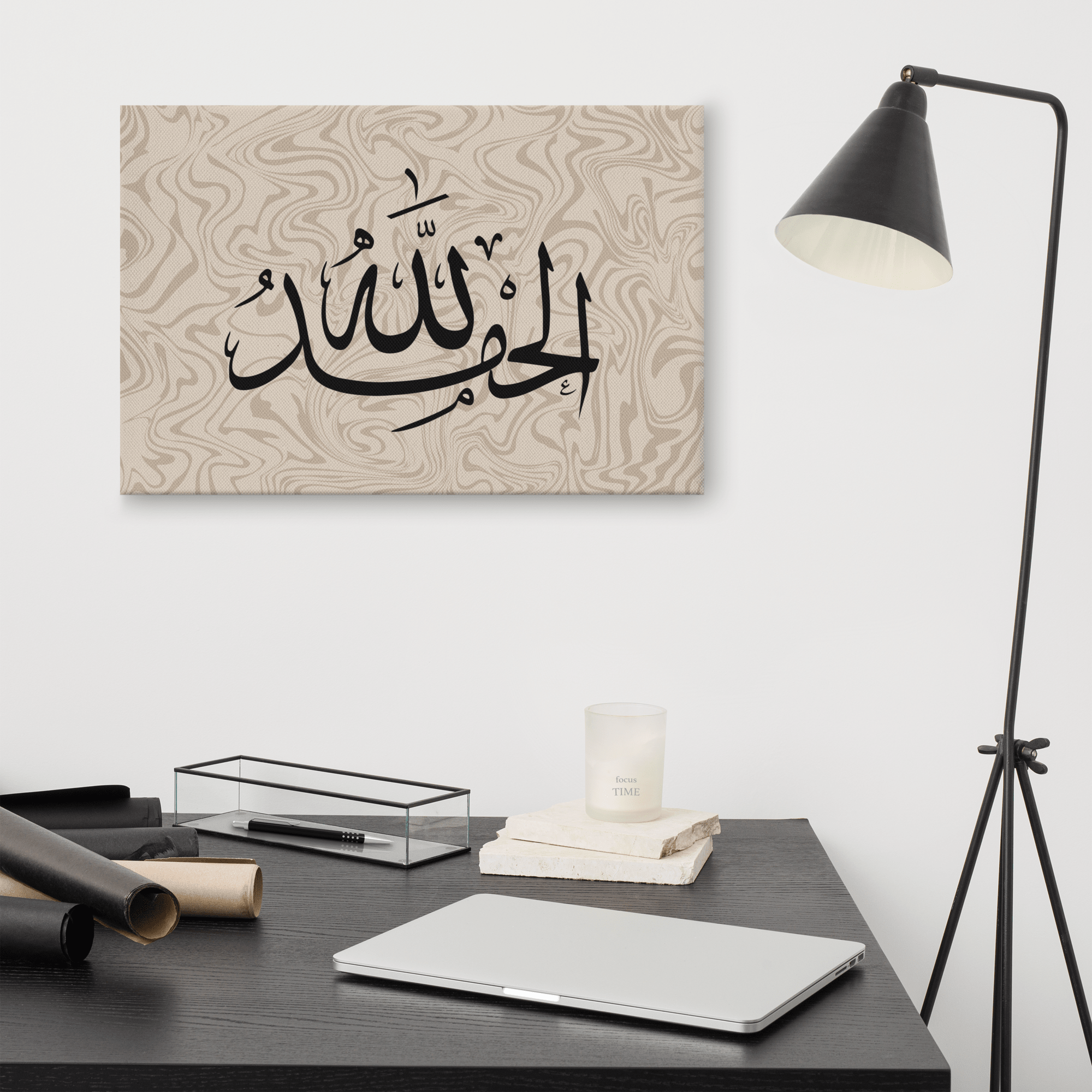 Alhamdulillah Marble Background Canvas – Islamic calligraphy canvas | Nurul Khatt
