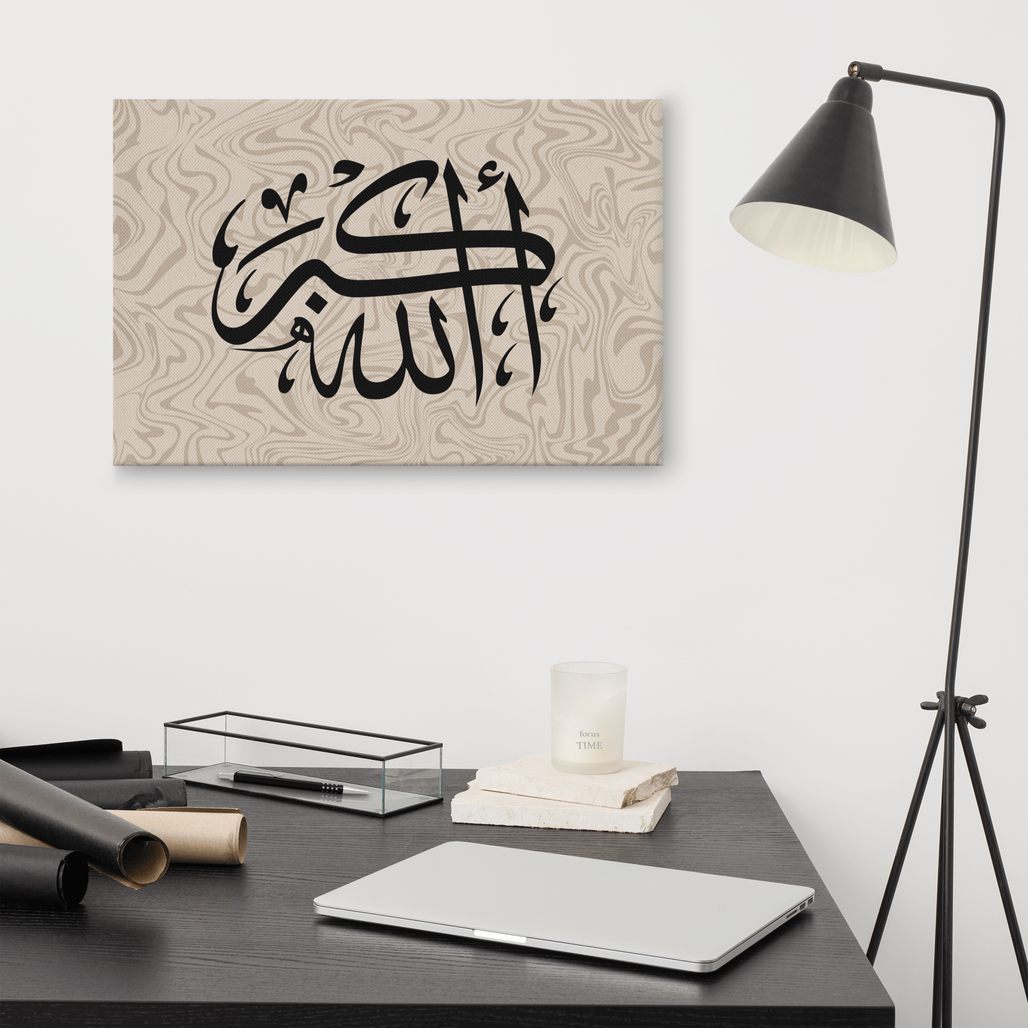 Black AllahuAkbar Marble Background Canvas – Islamic calligraphy canvas | Nurul Khatt