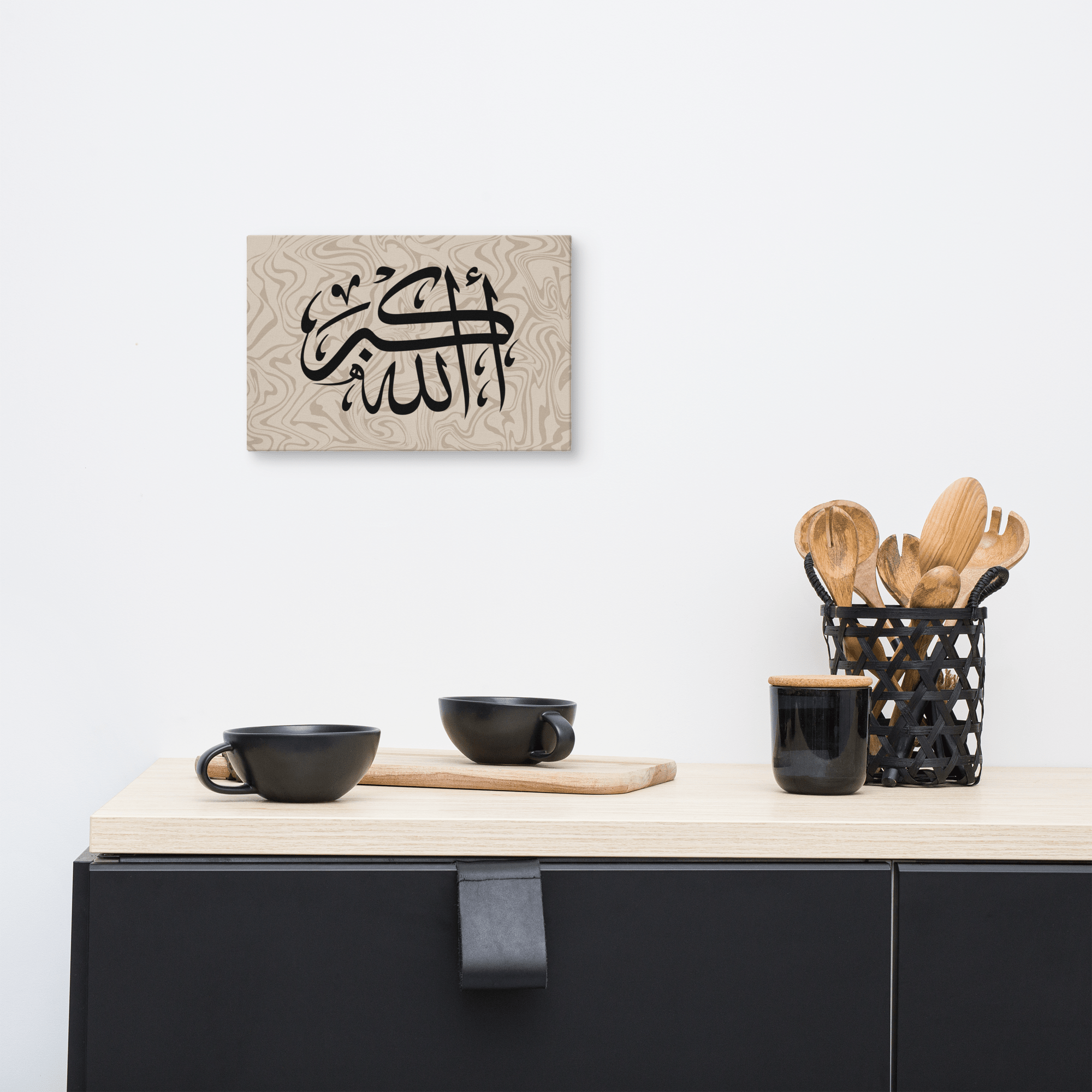 Black AllahuAkbar Marble Background Canvas – Islamic calligraphy canvas | Nurul Khatt
