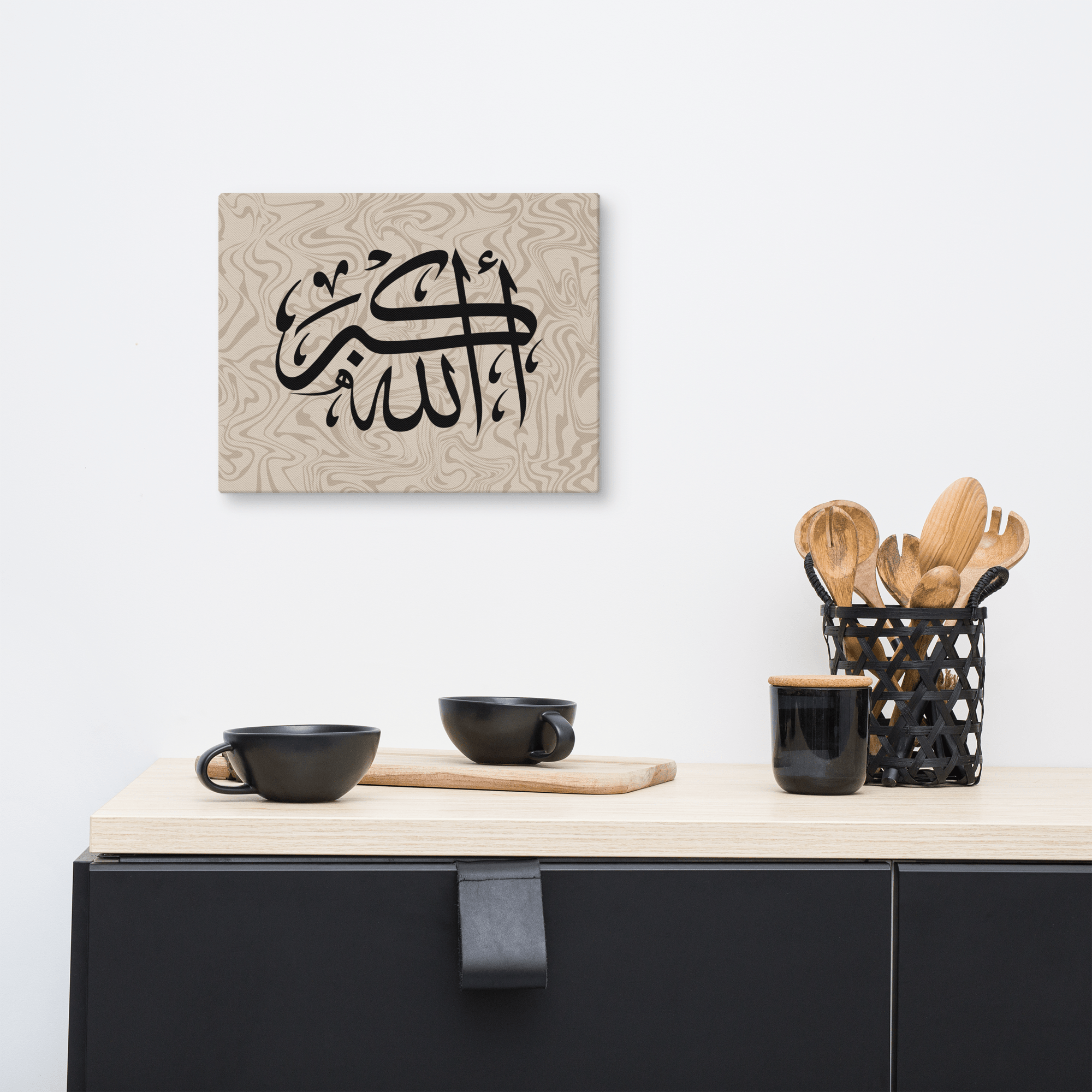 Black AllahuAkbar Marble Background Canvas – Islamic calligraphy canvas | Nurul Khatt