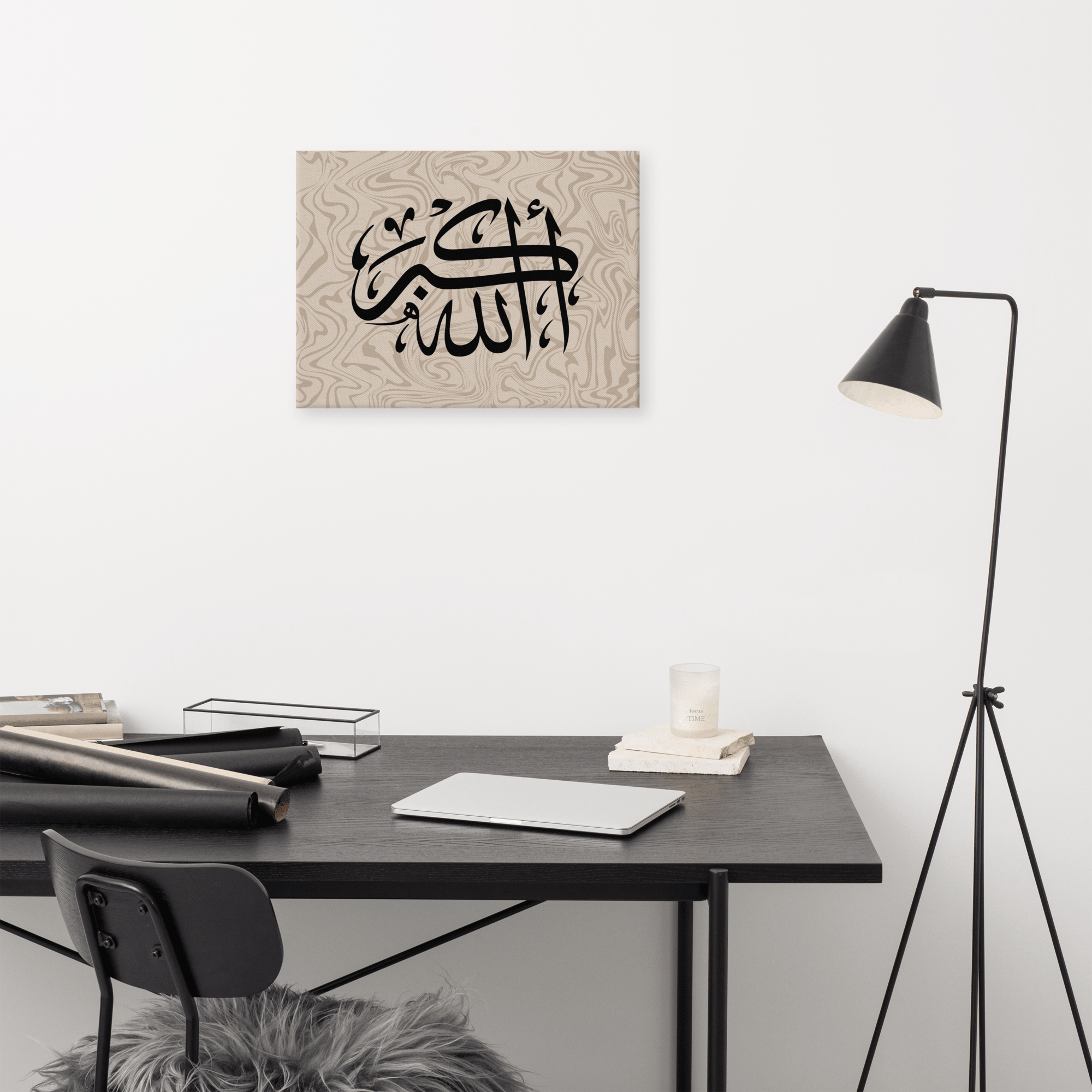Black AllahuAkbar Marble Background Canvas – Islamic calligraphy canvas | Nurul Khatt