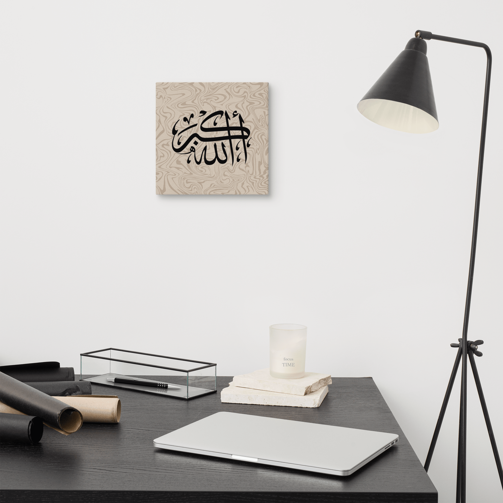Black AllahuAkbar Marble Background Canvas – Islamic calligraphy canvas | Nurul Khatt