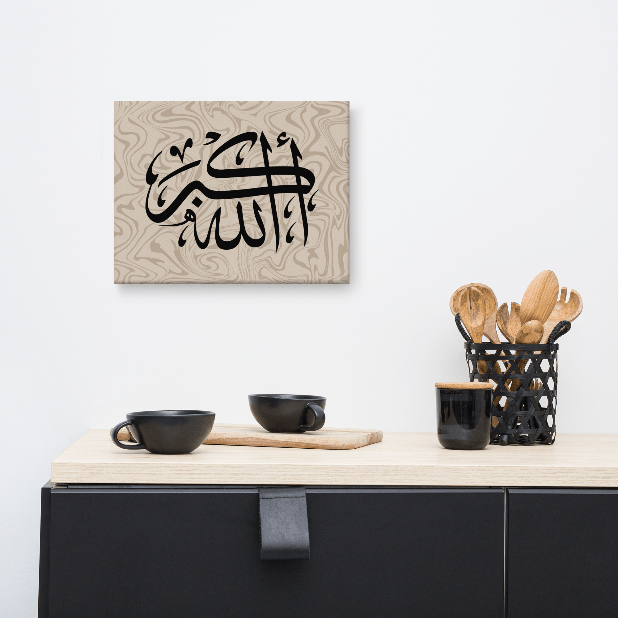 Black AllahuAkbar Marble Background Canvas – Islamic calligraphy canvas | Nurul Khatt
