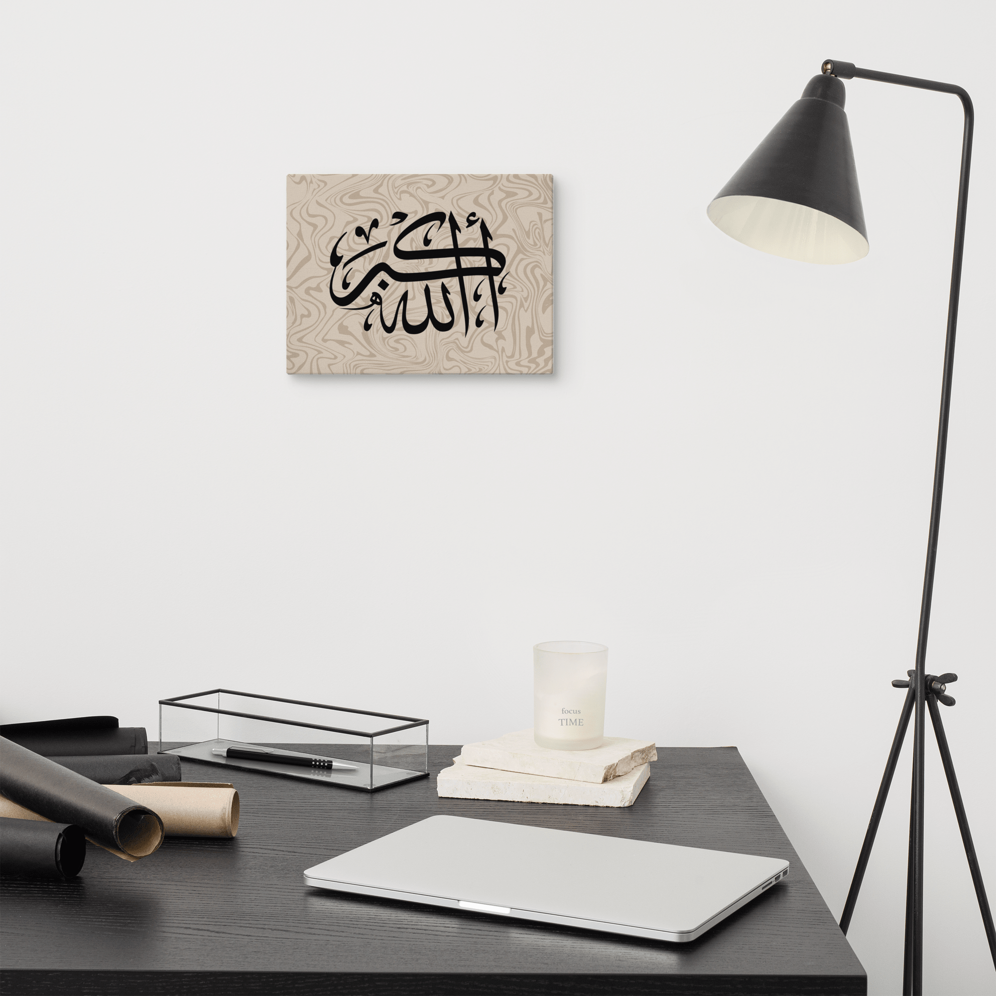 Black AllahuAkbar Marble Background Canvas – Islamic calligraphy canvas | Nurul Khatt