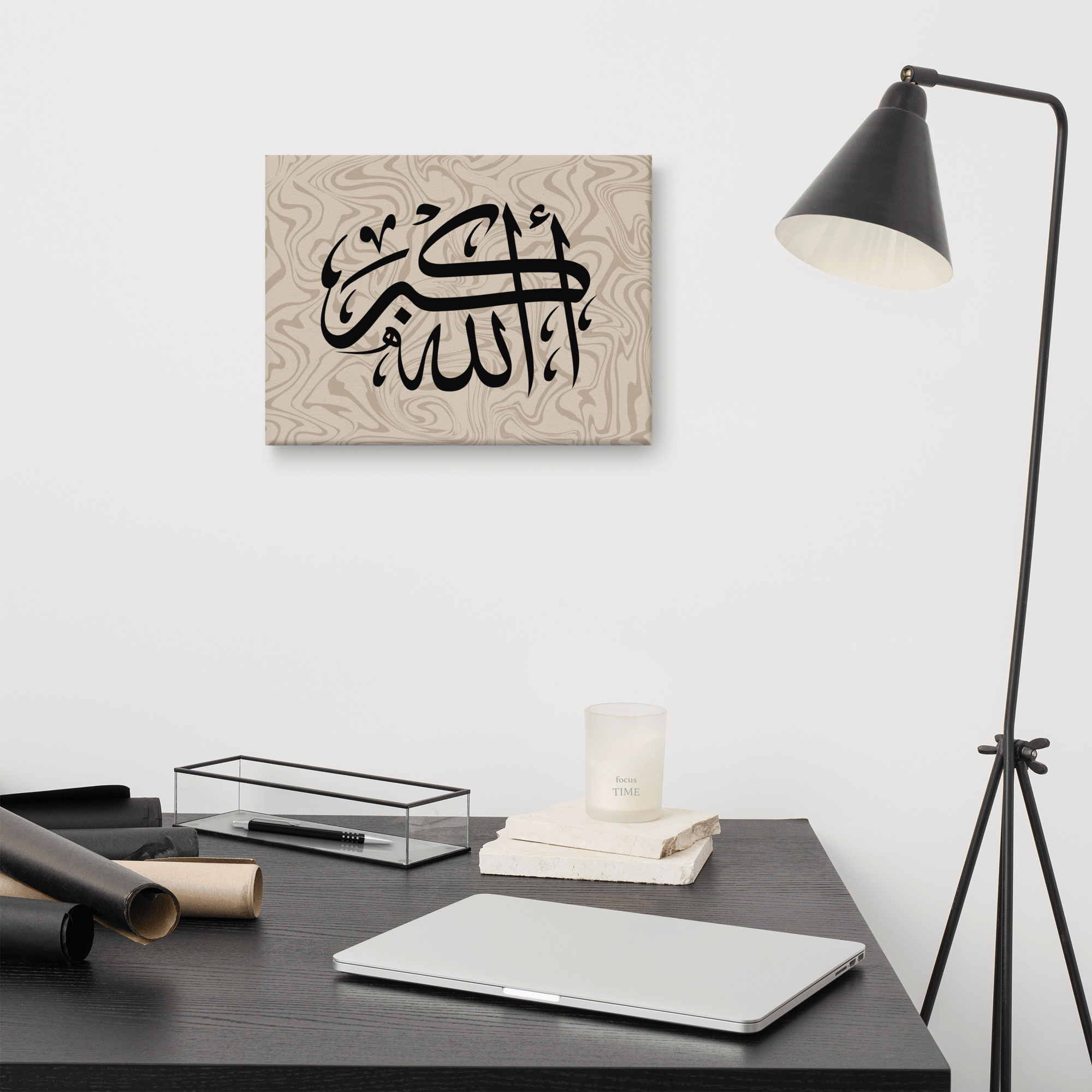 Black AllahuAkbar Marble Background Canvas – Islamic calligraphy canvas | Nurul Khatt