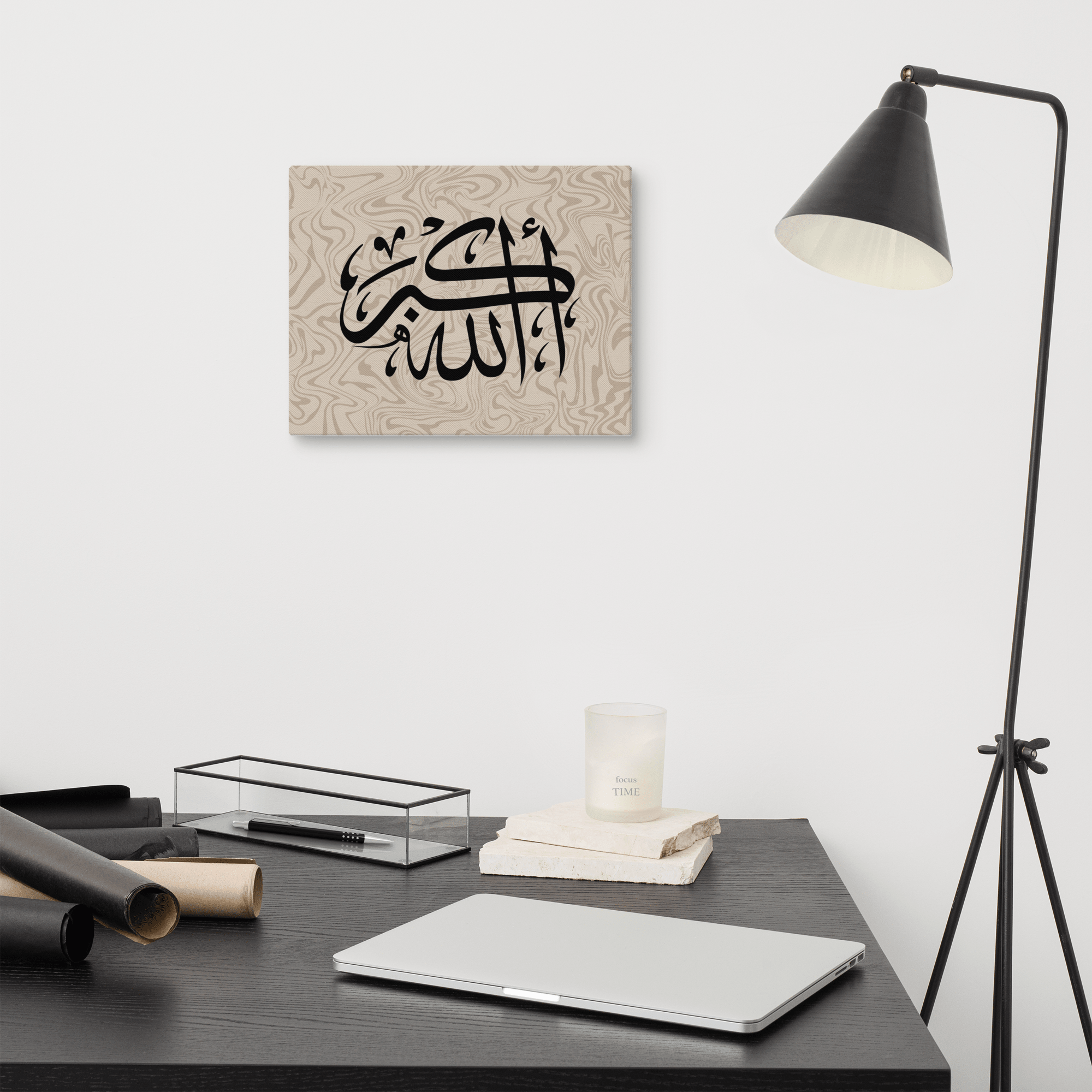 Black AllahuAkbar Marble Background Canvas – Islamic calligraphy canvas | Nurul Khatt