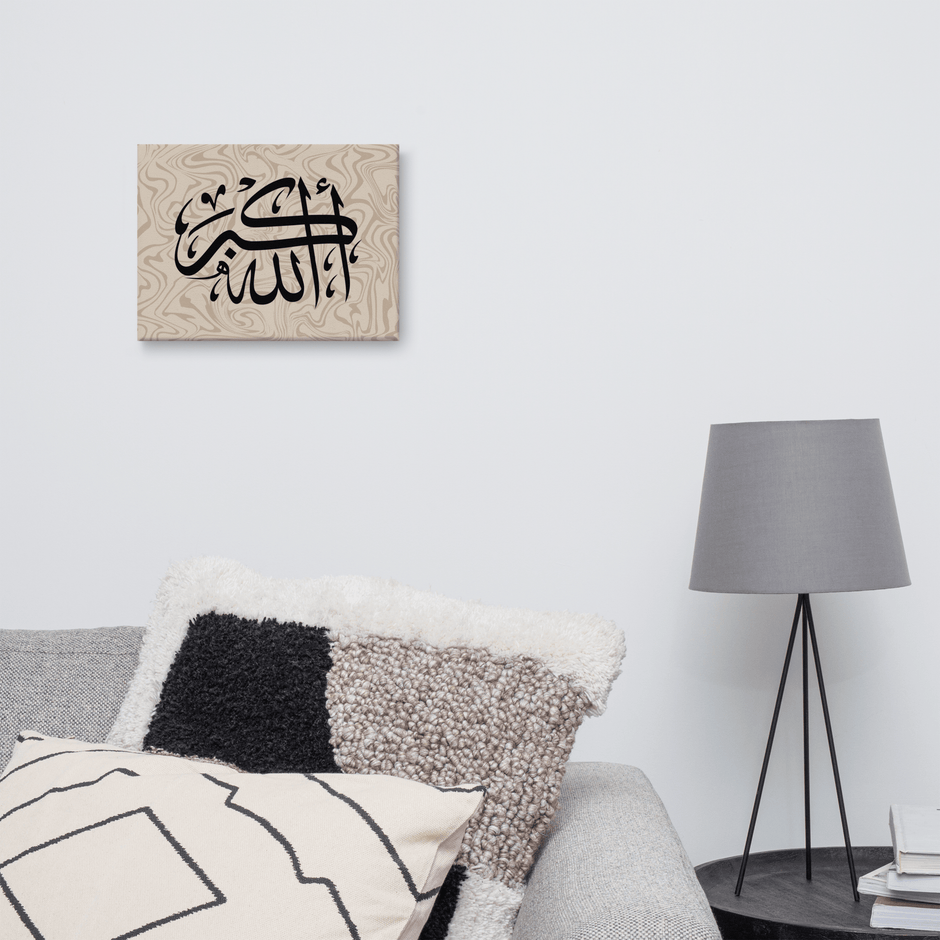 Black AllahuAkbar Marble Background Canvas – Islamic calligraphy canvas | Nurul Khatt