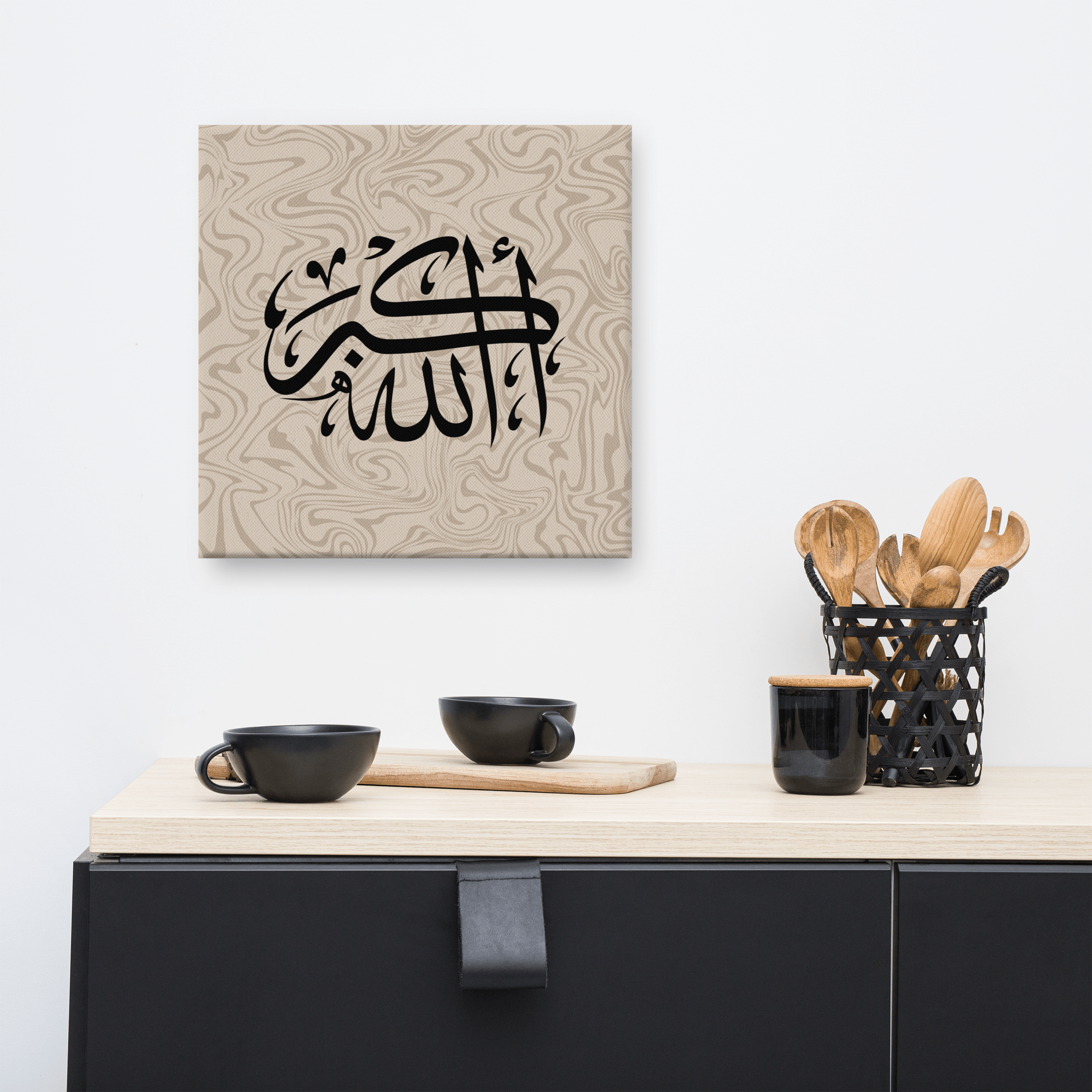 Black AllahuAkbar Marble Background Canvas – Islamic calligraphy canvas | Nurul Khatt