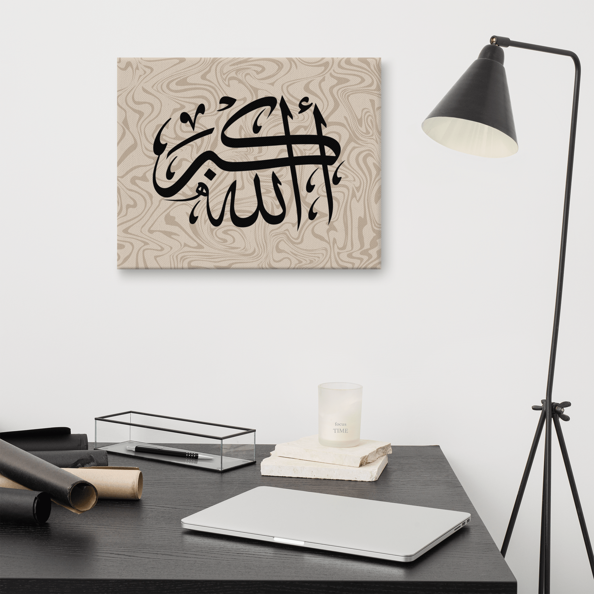 Black AllahuAkbar Marble Background Canvas – Islamic calligraphy canvas | Nurul Khatt
