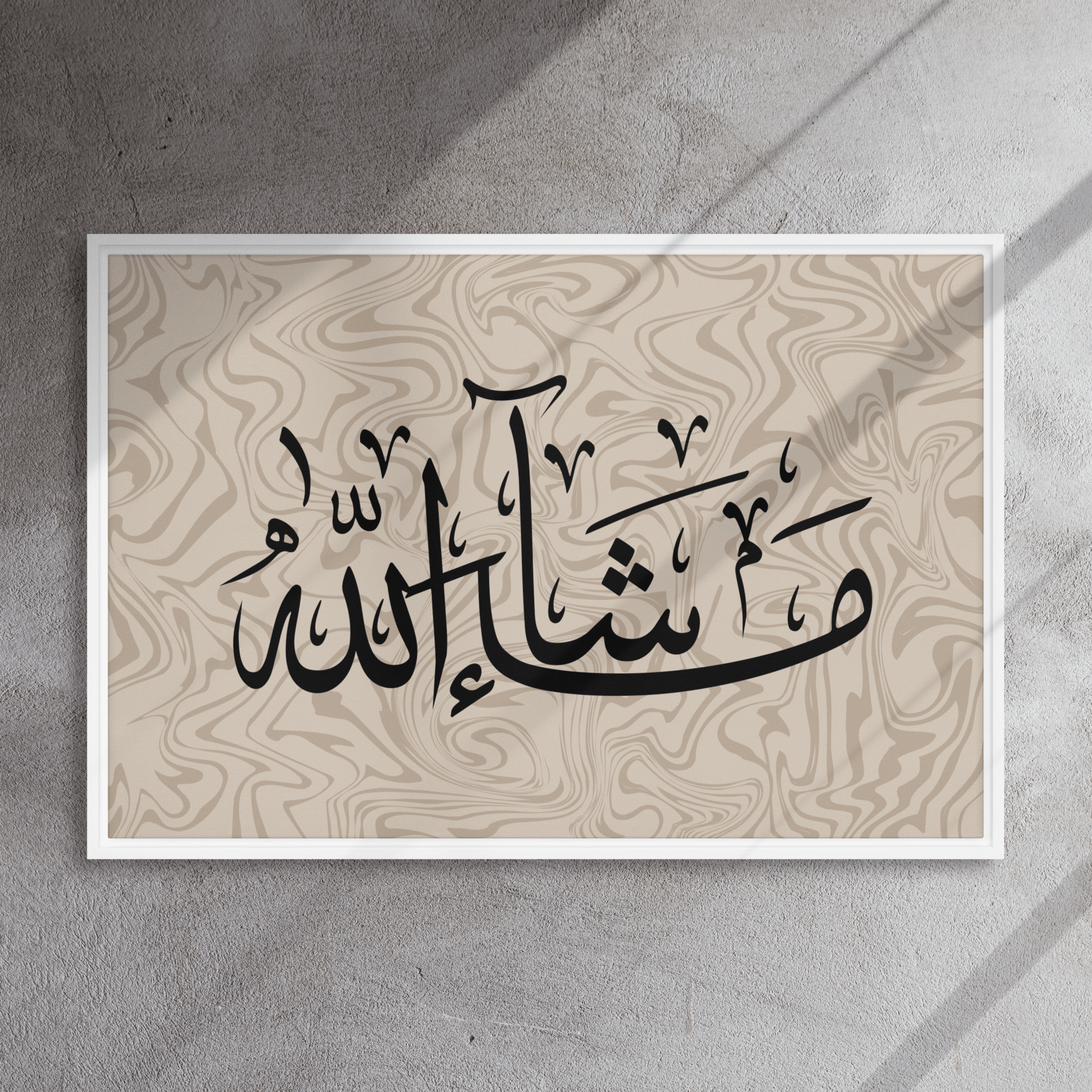 MashaAllah Framed Canvas Marble Background – Islamic calligraphy canvas | Nurul Khatt