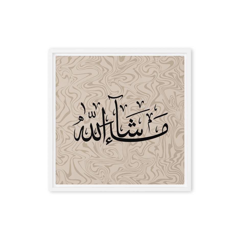 MashaAllah Framed Canvas Marble Background – Islamic calligraphy canvas | Nurul Khatt