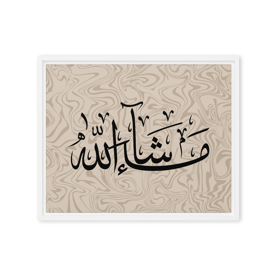 MashaAllah Framed Canvas Marble Background – Islamic calligraphy canvas | Nurul Khatt