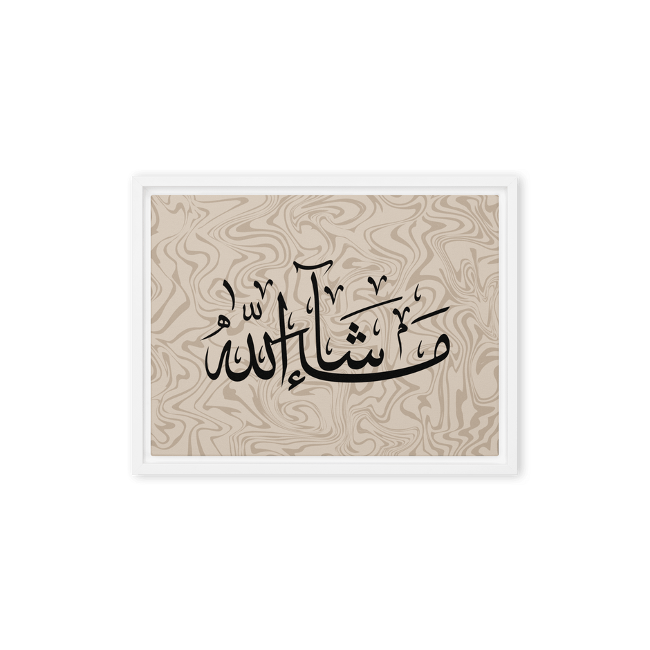 MashaAllah Framed Canvas Marble Background – Islamic calligraphy canvas | Nurul Khatt