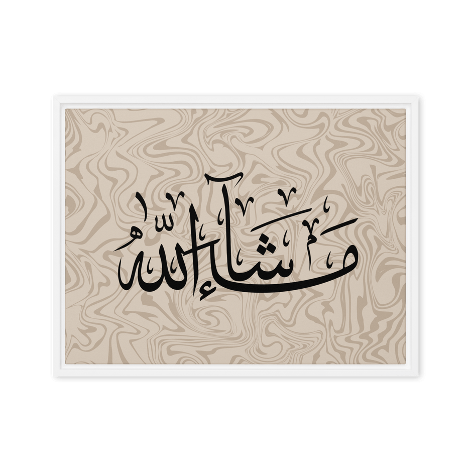 MashaAllah Framed Canvas Marble Background – Islamic calligraphy canvas | Nurul Khatt