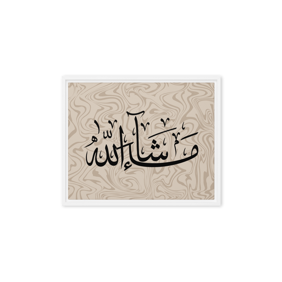 MashaAllah Framed Canvas Marble Background – Islamic calligraphy canvas | Nurul Khatt