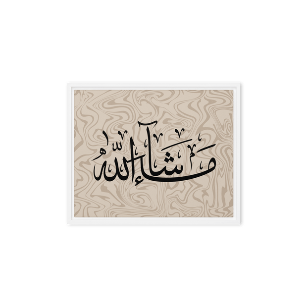MashaAllah Framed Canvas Marble Background – Islamic calligraphy canvas | Nurul Khatt