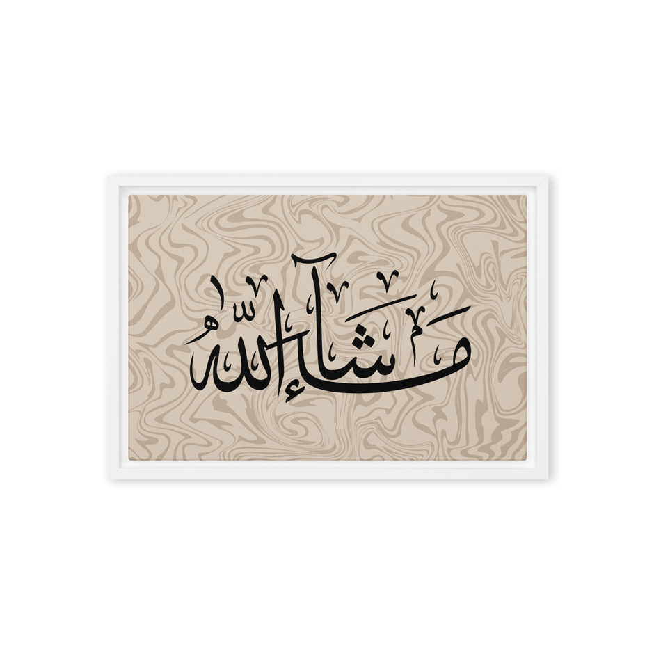 MashaAllah Framed Canvas Marble Background – Islamic calligraphy canvas | Nurul Khatt