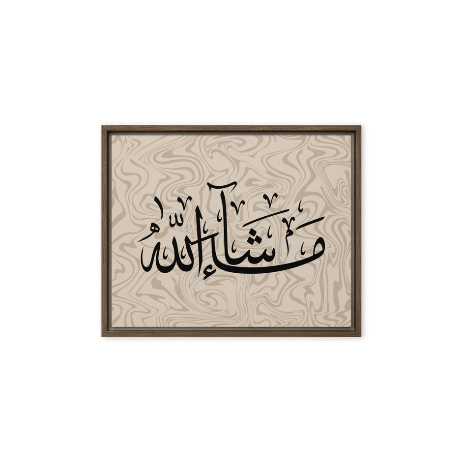 MashaAllah Framed Canvas Marble Background – Islamic calligraphy canvas | Nurul Khatt