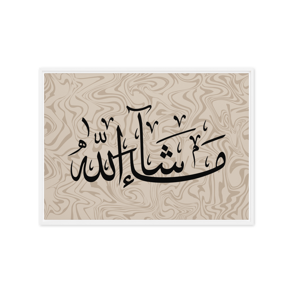 MashaAllah Framed Canvas Marble Background – Islamic calligraphy canvas | Nurul Khatt