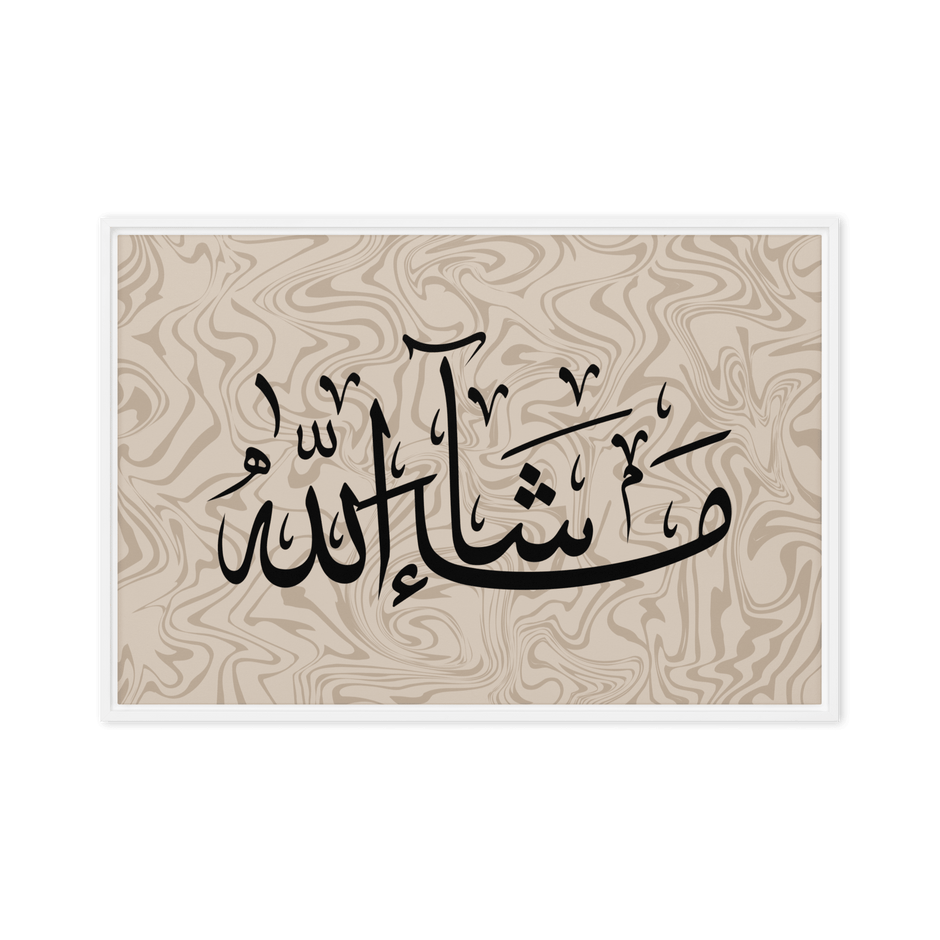 MashaAllah Framed Canvas Marble Background – Islamic calligraphy canvas | Nurul Khatt