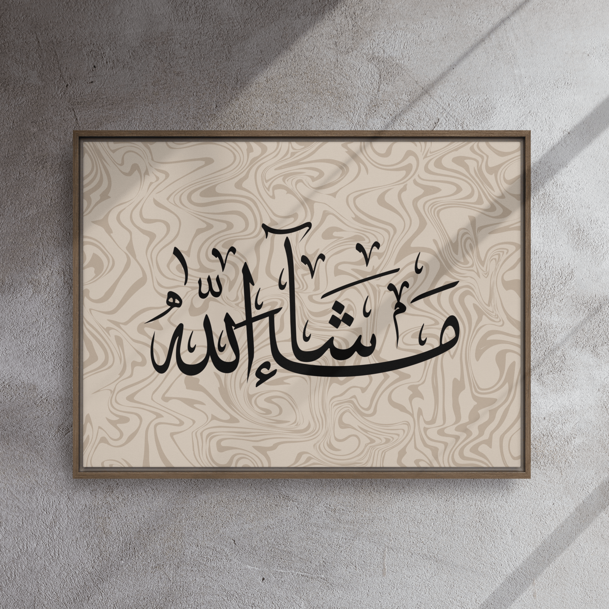 MashaAllah Framed Canvas Marble Background – Islamic calligraphy canvas | Nurul Khatt