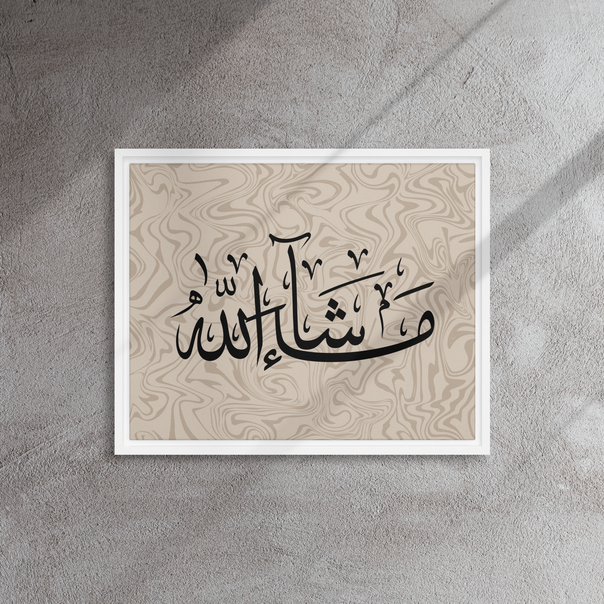MashaAllah Framed Canvas Marble Background – Islamic calligraphy canvas | Nurul Khatt