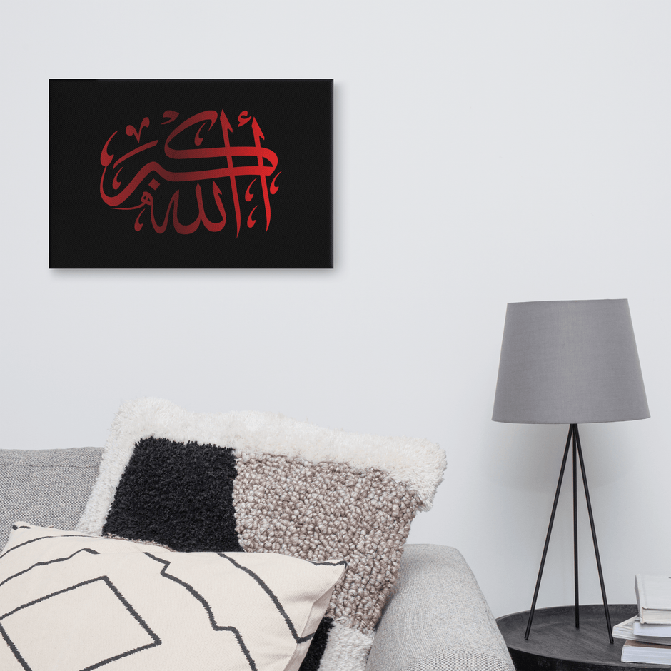 Red AllahuAkbar Black Background Canvas – Islamic calligraphy canvas | Nurul Khatt