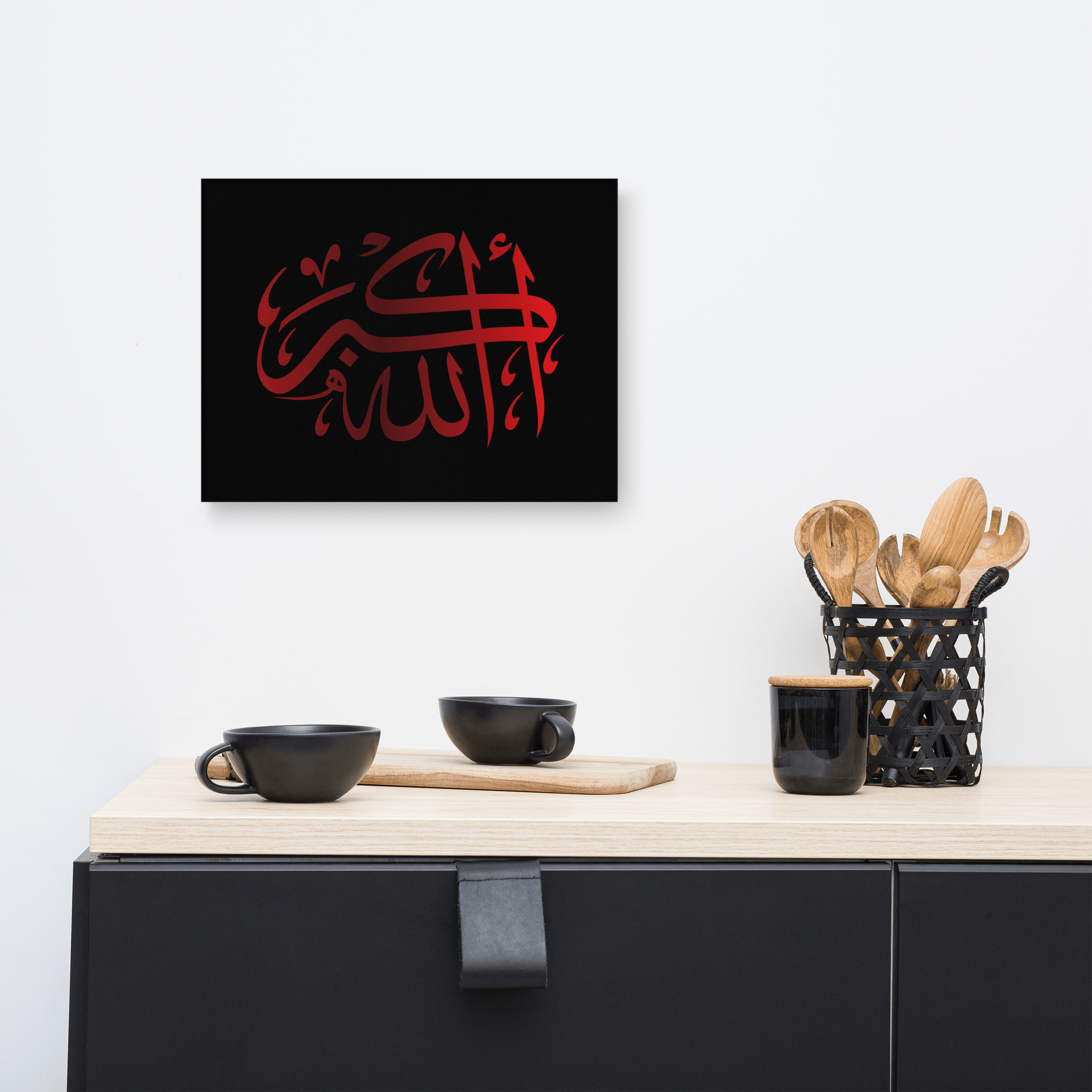Red AllahuAkbar Black Background Canvas – Islamic calligraphy canvas | Nurul Khatt