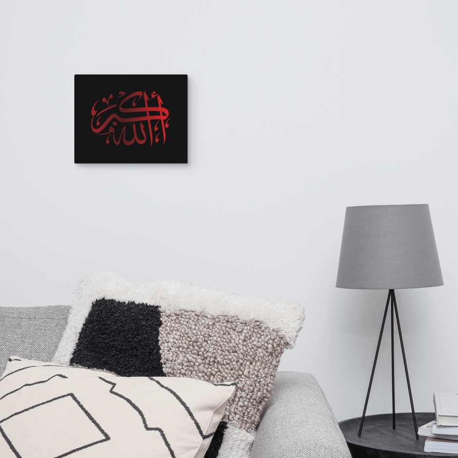 Red AllahuAkbar Black Background Canvas – Islamic calligraphy canvas | Nurul Khatt