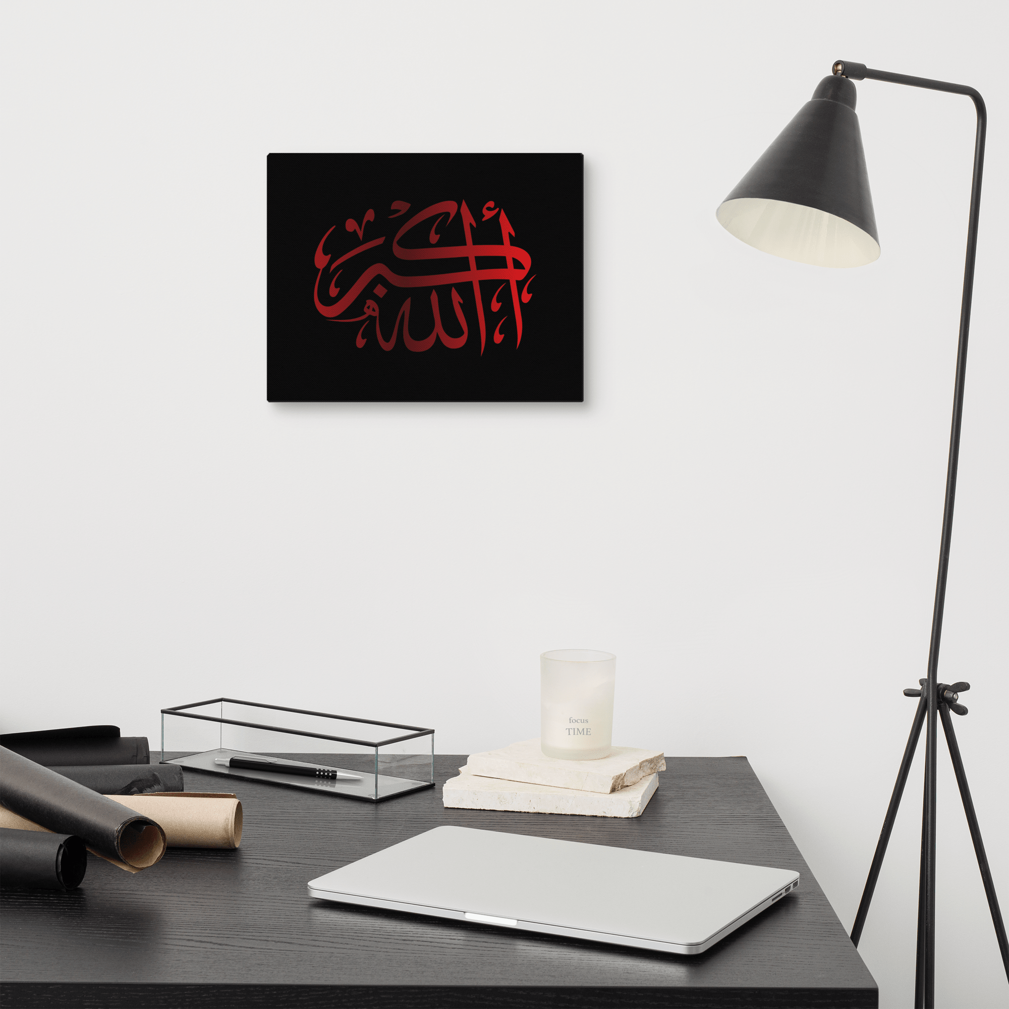 Red AllahuAkbar Black Background Canvas – Islamic calligraphy canvas | Nurul Khatt