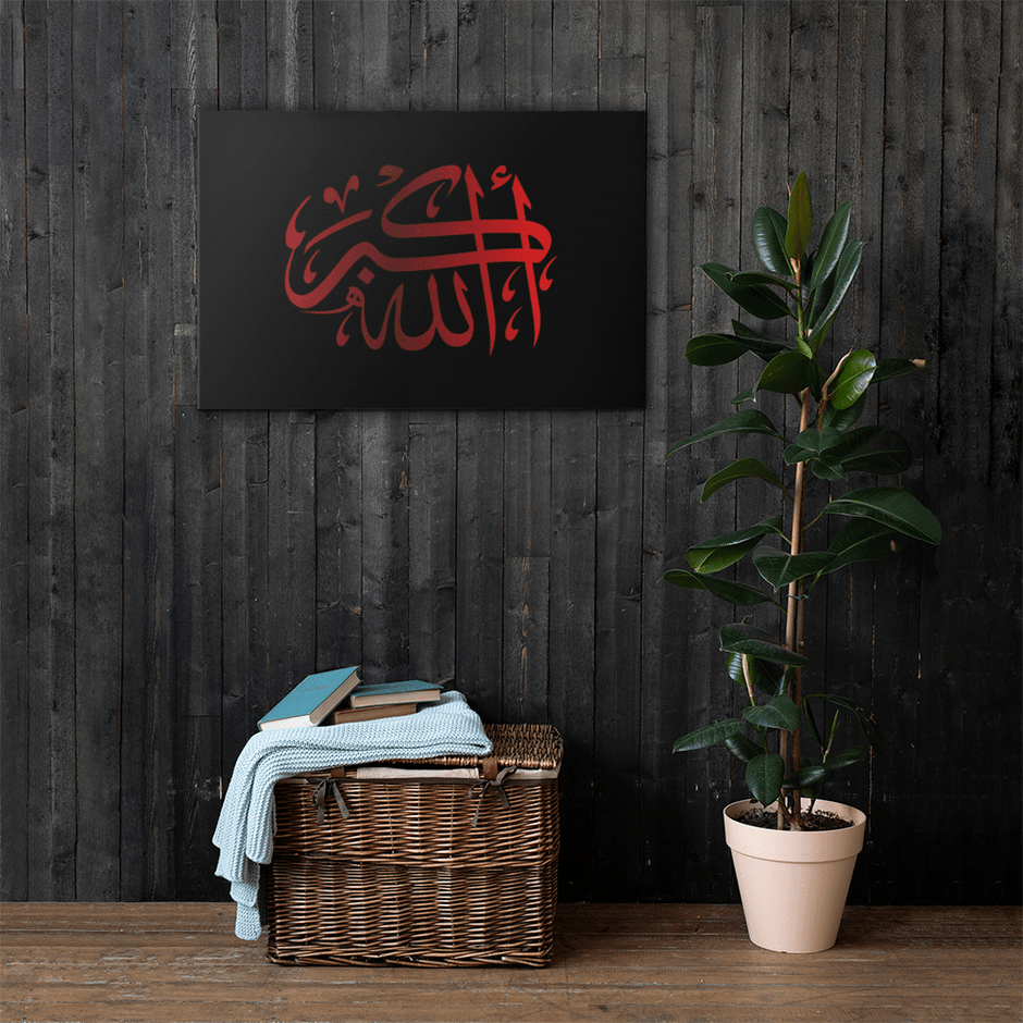 Red AllahuAkbar Black Background Canvas – Islamic calligraphy canvas | Nurul Khatt