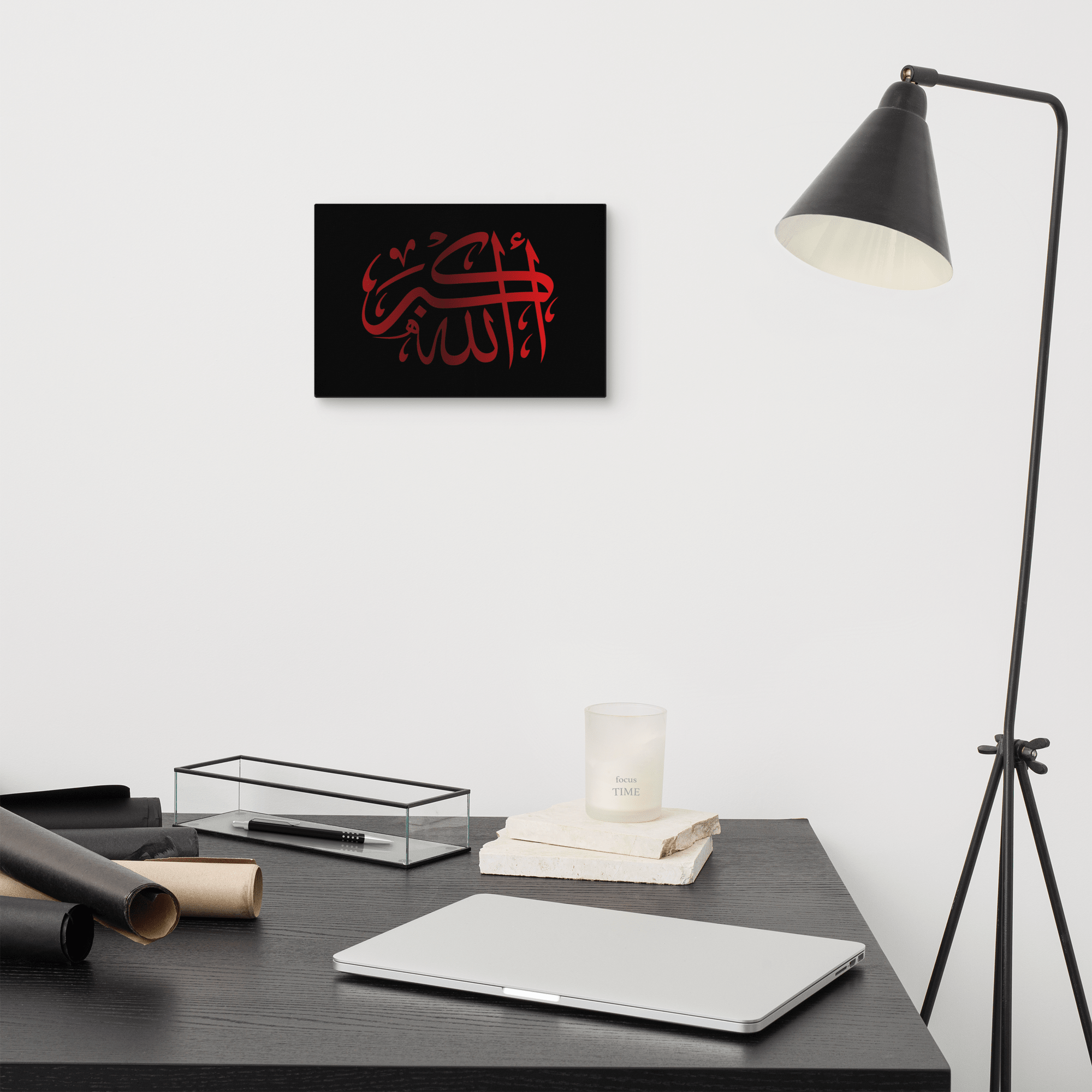 Red AllahuAkbar Black Background Canvas – Islamic calligraphy canvas | Nurul Khatt