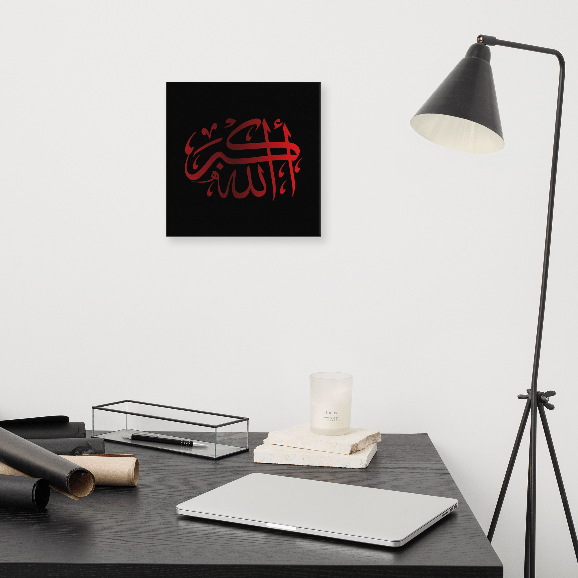 Red AllahuAkbar Black Background Canvas – Islamic calligraphy canvas | Nurul Khatt