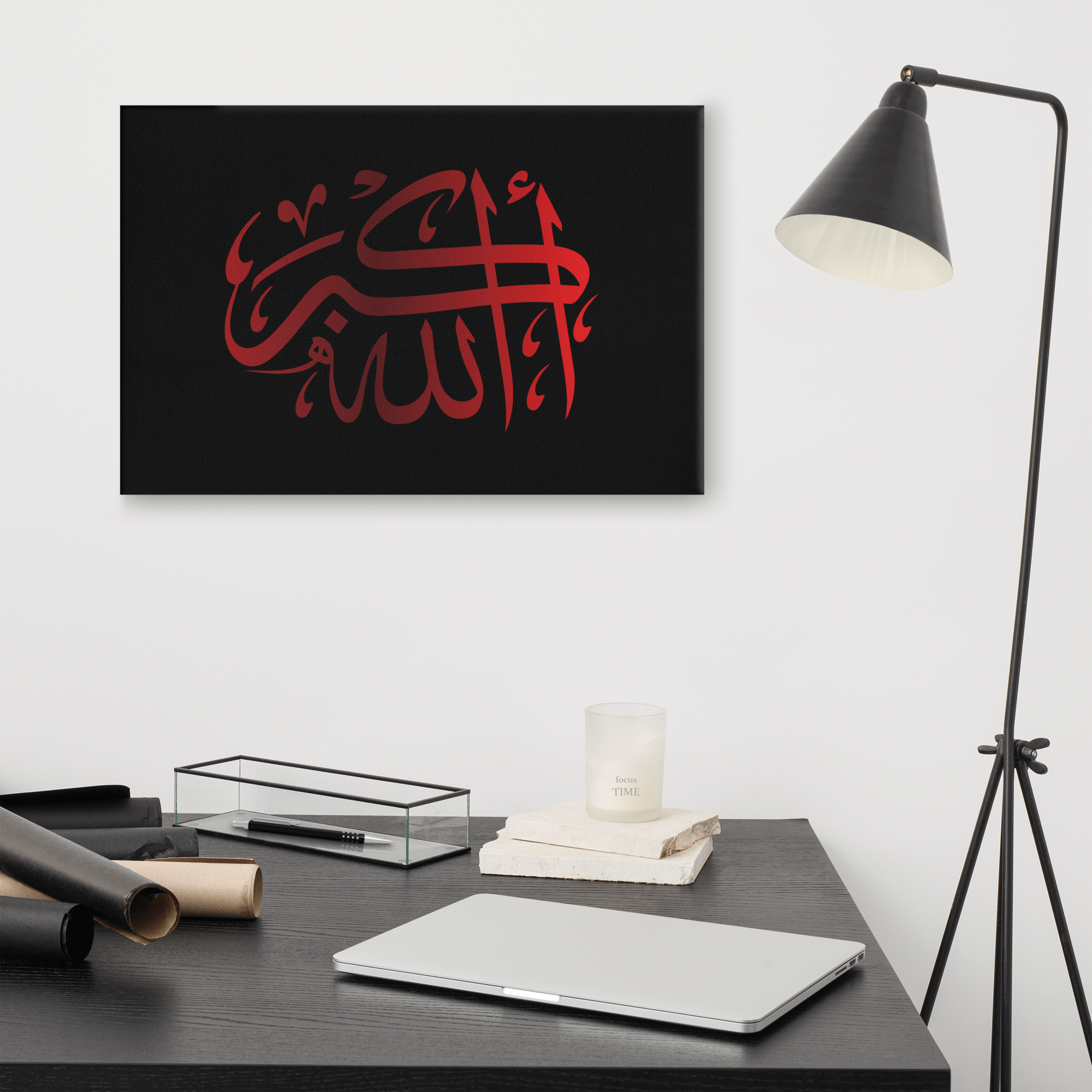 Red AllahuAkbar Black Background Canvas – Islamic calligraphy canvas | Nurul Khatt