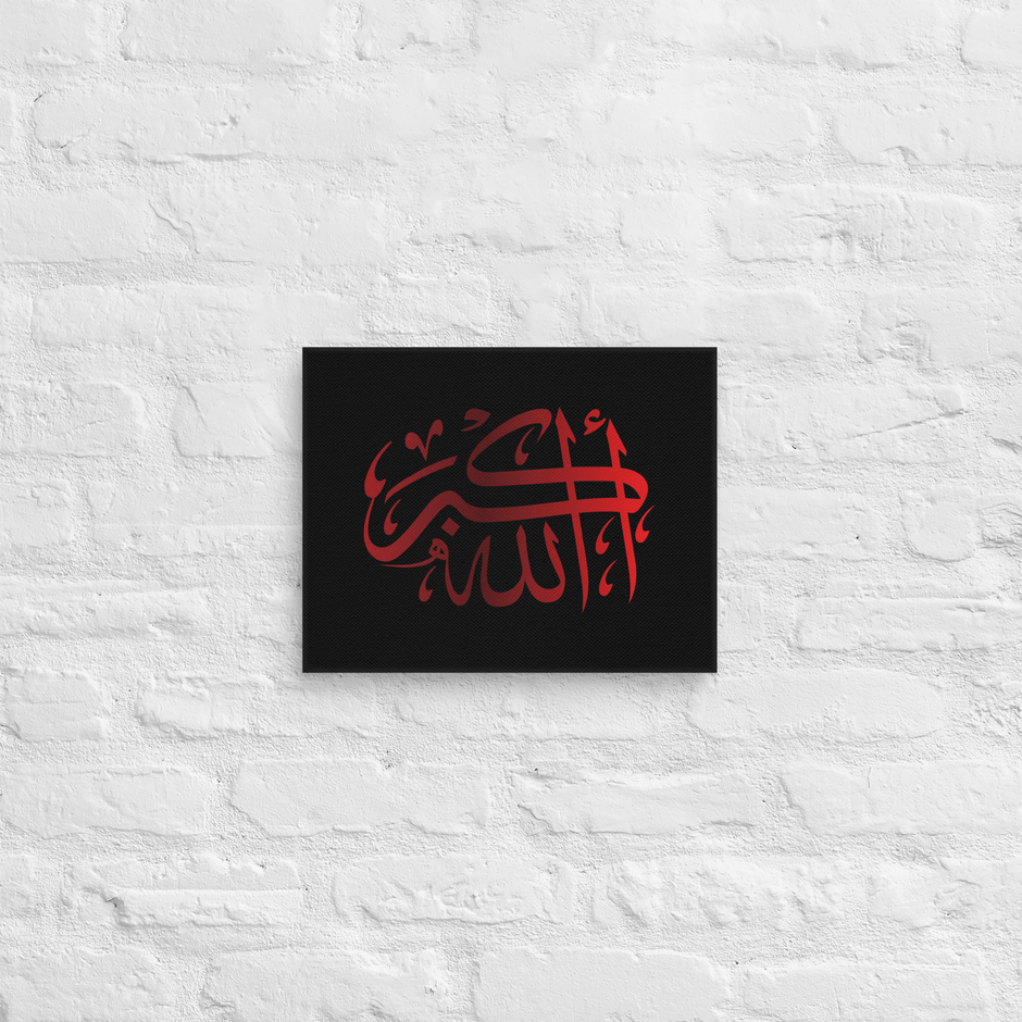 Red AllahuAkbar Black Background Canvas – Islamic calligraphy canvas | Nurul Khatt