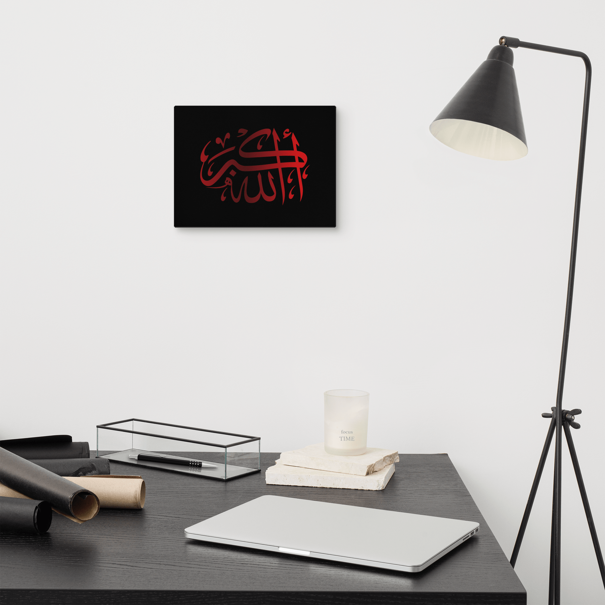 Red AllahuAkbar Black Background Canvas – Islamic calligraphy canvas | Nurul Khatt