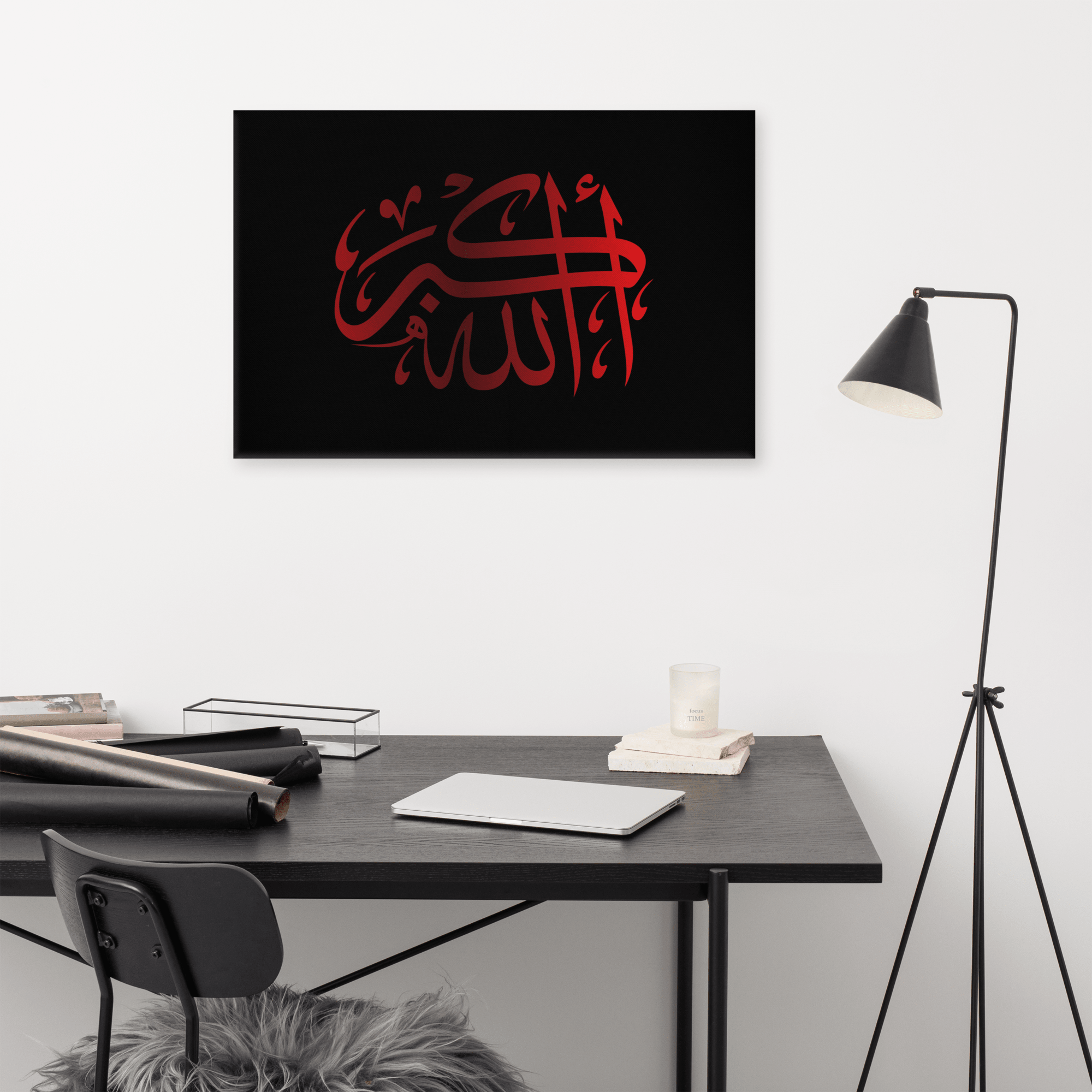 Red AllahuAkbar Black Background Canvas – Islamic calligraphy canvas | Nurul Khatt
