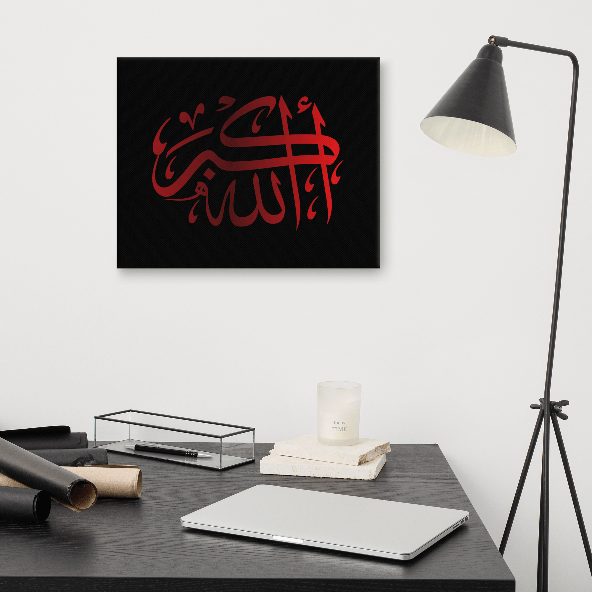 Red AllahuAkbar Black Background Canvas – Islamic calligraphy canvas | Nurul Khatt