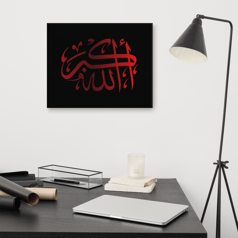 Red AllahuAkbar Black Background Canvas – Islamic calligraphy canvas | Nurul Khatt