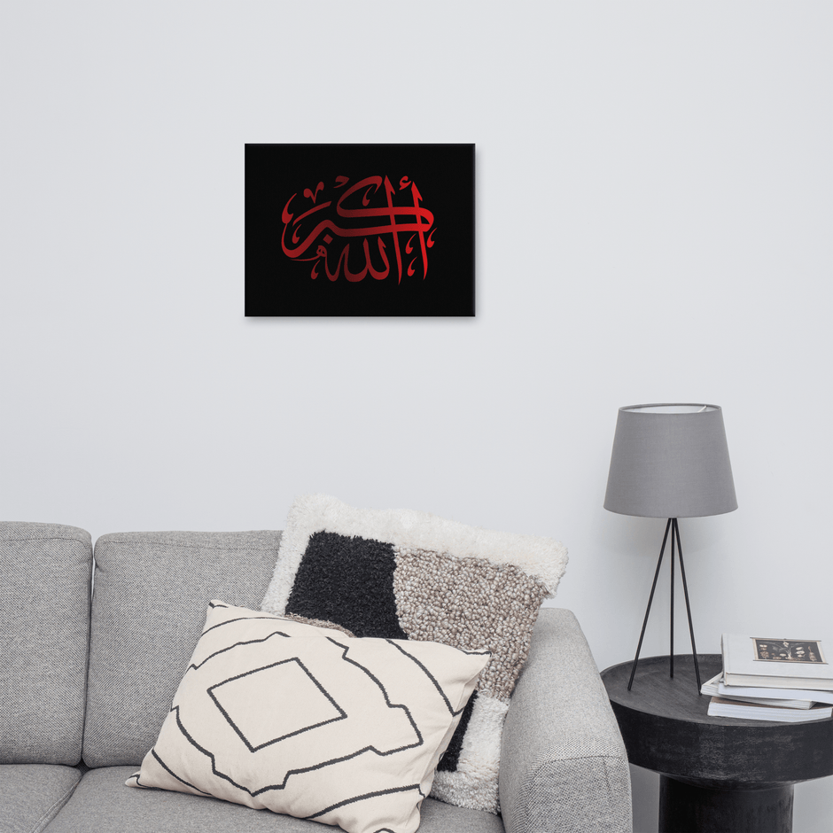 Red AllahuAkbar Black Background Canvas – Islamic calligraphy canvas | Nurul Khatt