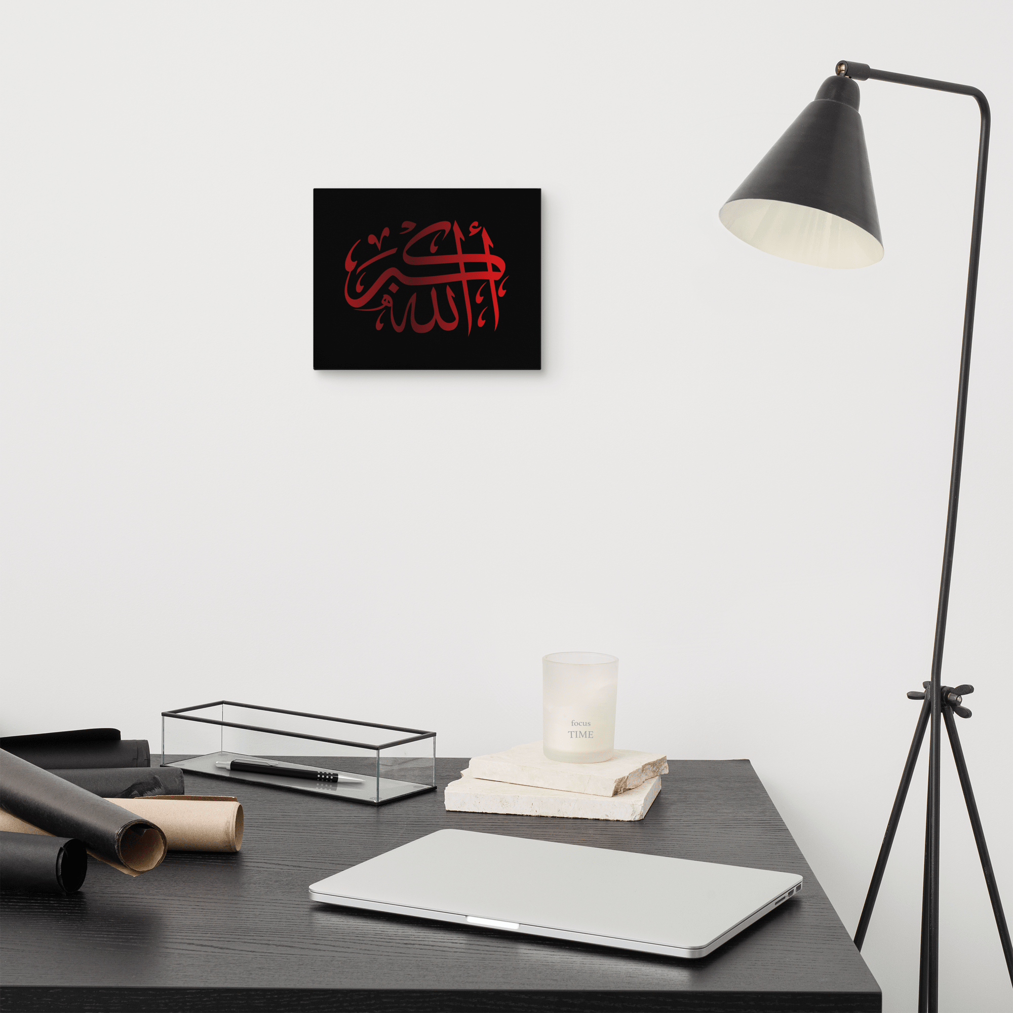 Red AllahuAkbar Black Background Canvas – Islamic calligraphy canvas | Nurul Khatt