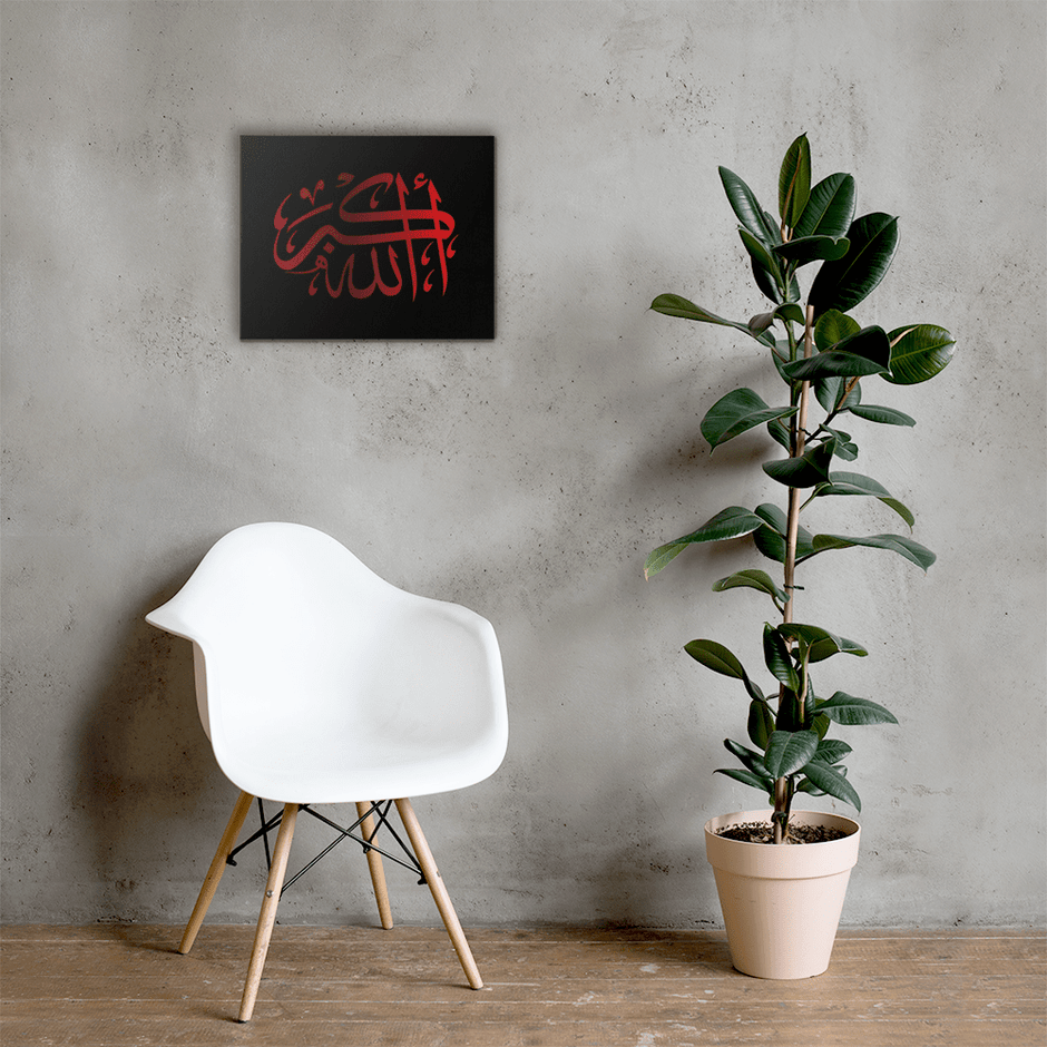 Red AllahuAkbar Black Background Canvas – Islamic calligraphy canvas | Nurul Khatt